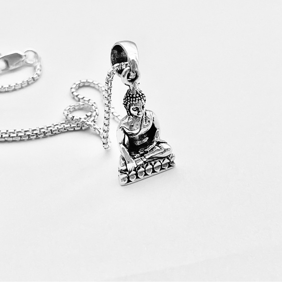 Sterling Silver Buddha Necklace, Silver Chain, Religious Yoga Jewelry, OM Chains - Picture 10 of 12